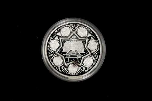 Centenary of Federation Holey Dollar & Dump 2001 silver proof coin, totalling $1.25 and 1oz 99.9% pure silver