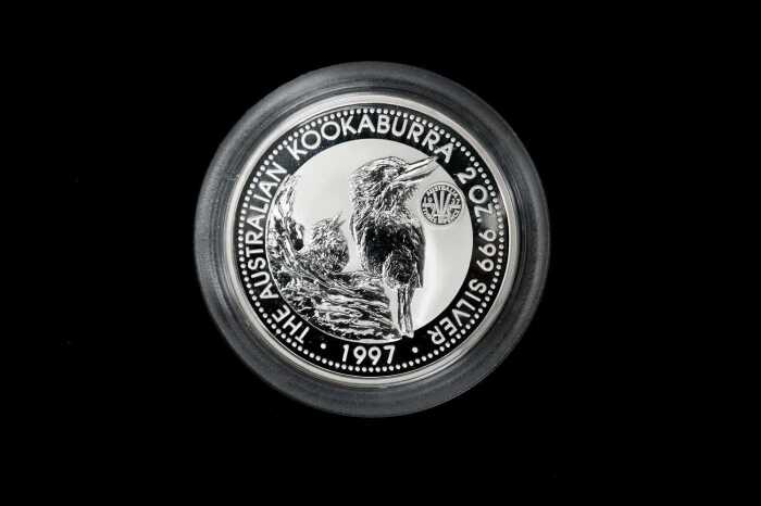 The Australian Kookaburra Threepence Privy Mark 1997 $2 silver proof coin, 2oz 99.9% pure silver