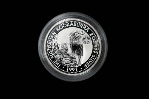 The Australian Kookaburra Threepence Privy Mark 1997 $2 silver proof coin, 2oz 99.9% pure silver