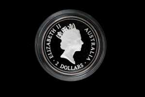 The Australian Kookaburra Jubilee Privy Mark 1998 $2 silver proof coin, 2oz 99.9% pure silver with pure gold insert - 2