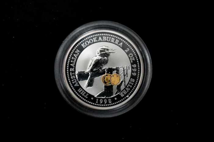The Australian Kookaburra Shield Privy Mark 1998 silver proof coin, 2oz 99.9% pure silver