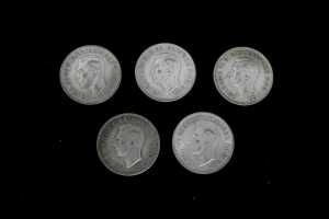 Five 1951 King George VI Jubilee silver Florins - 2