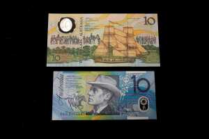 Two polymer $10 bank notes, 1988 and 1998 - 2