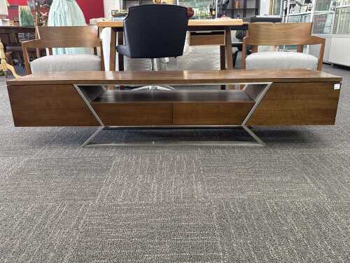 Modern timber entertainment unit with metal base