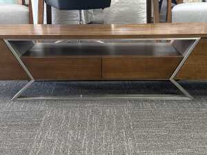 Modern timber entertainment unit with metal base - 2