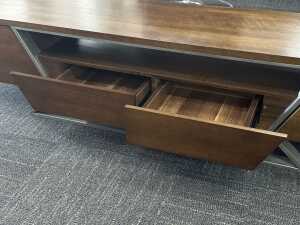 Modern timber entertainment unit with metal base - 4