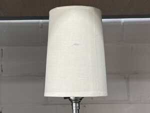 Art Deco table lamp with black and clear glass base and chrome stem. - 3