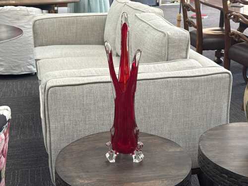 Cased clear and red art glass vase