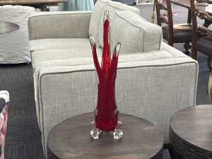 Cased clear and red art glass vase