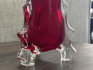 Cased clear and red art glass vase - 3