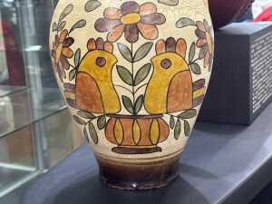 Folk art pottery jugs with hand-painted bird and floral design - 2