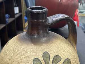 Folk art pottery jugs with hand-painted bird and floral design - 3