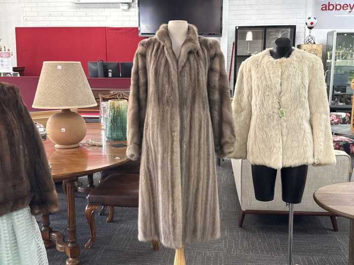 Silverblue stranded Natural Mink Coat with broderie lining