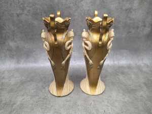Pair of Art Nouveau-style gold-tone resin twin-handled vases - 7