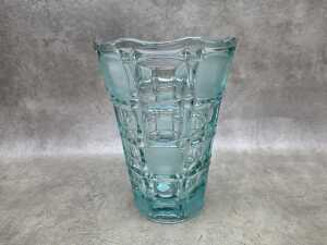 Mid-century pressed glass vase with checkerboard matte panels. - 2