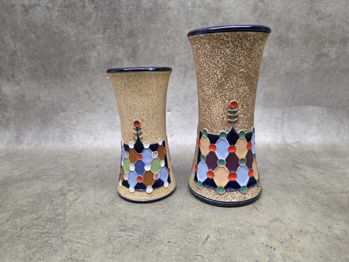 Pair of Amphora graduated ceramic vases with Art Deco geometric design