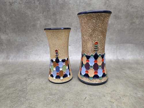 Pair of Amphora graduated ceramic vases with Art Deco geometric design