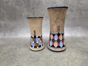 Pair of Amphora graduated ceramic vases with Art Deco geometric design