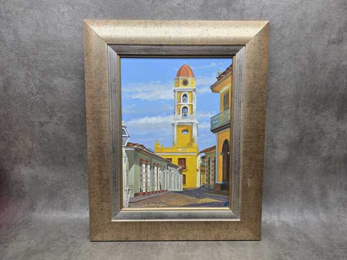Artist unknown, street scene of Trinidad, Cuba. Oil painting on board