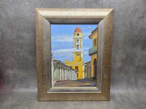 Artist unknown, street scene of Trinidad, Cuba. Oil painting on board