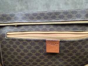 Designer-style brown and tan coated canvas shoulder tote bag - 5