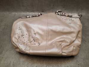 Designer style handbag in mushroom with silver hardware. - 2