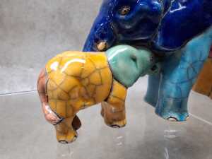 Raku pottery Mother and Baby Elephant - 4