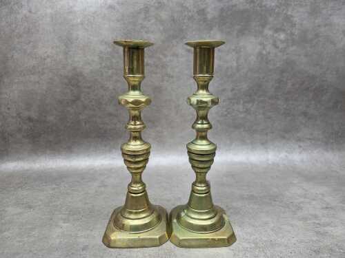 Pair of Victorian brass candlesticks