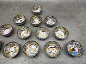 Set of thirteen Chinese famille rose zodiac tea cups - 3