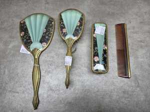 Four-piece vanity set with floral embroidery and satin ribbon design - 2