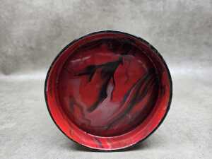 End of Day enamel twin-handled pot with marbled red, yellow and mauve design - 4