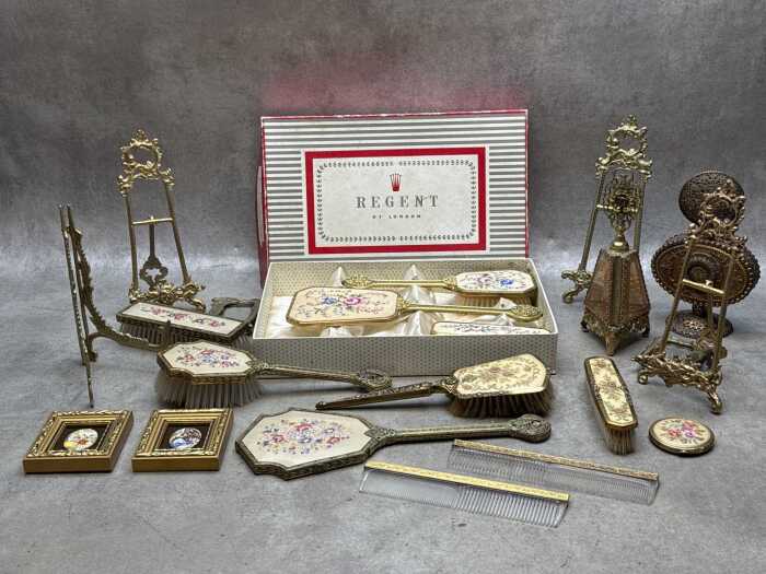 Dressing table items including a boxed Regent brush set