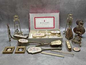 Dressing table items including a boxed Regent brush set