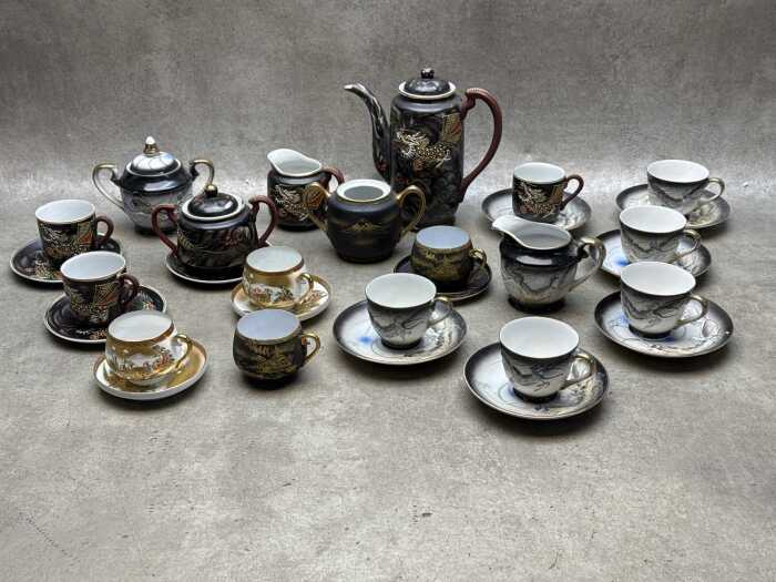 Japanese fine porcelain tea sets including eggshell porcelain duo, teapot, etc.