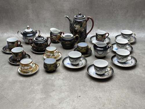 Japanese fine porcelain tea sets including eggshell porcelain duo, teapot, etc.