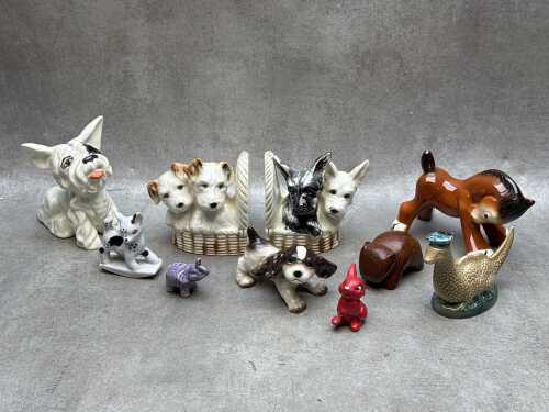 Animal figures, mostly ceramic, including Goebel Hummel