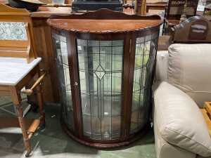 Art Deco leadlight demi-lune crystal cabinet