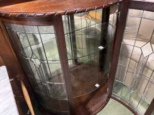 Art Deco leadlight demi-lune crystal cabinet - 3