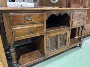 Edwardian walnut two-tier sideboard - dumb waiter - 2