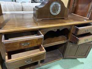 Edwardian walnut two-tier sideboard - dumb waiter - 4