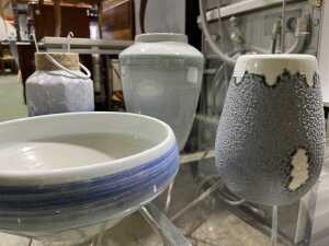 Four modern art ceramic vases - In blue tones with a lantern - 3