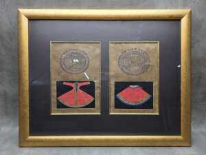 Framed diptych of Jaipuri miniature paintings of traditional garments