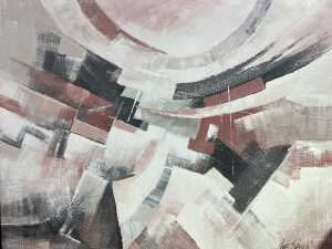 Lee Reynolds, abstract in black, white and pink. Acrylic on canvas
