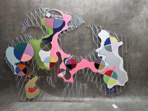 Artist unknown, colourful abstract. Mixed media on clear perspex