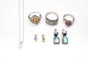 A collection of gemstone jewellery in sterling silver