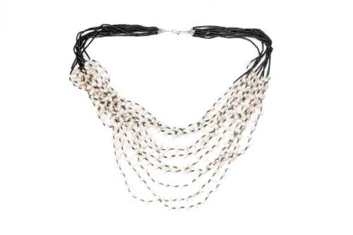 A ten strand freshwater pearl and black quartz necklace