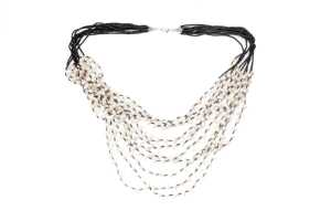 A ten strand freshwater pearl and black quartz necklace