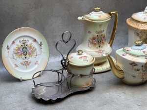 Antique porcelain blush ware, most with medallion decoration - 2