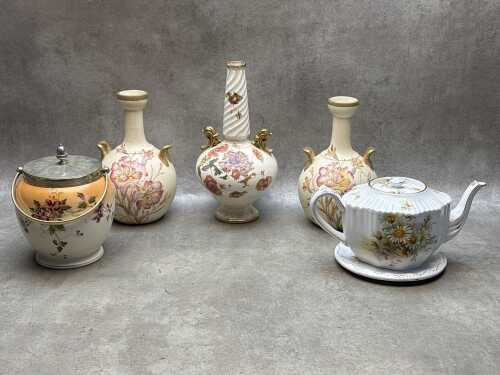 Five antique English porcelain items