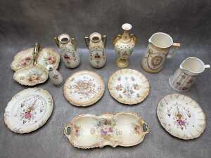 Antique porcelain blush ware including a tri-lobe leaf-shaped serving dish. - 2